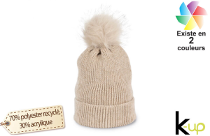 Bonnet tricoté personnalisé avec pompon à fil recyclé bio