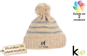 Bonnet pompon personnalisé tricoté en fil recyclé écologique bio 