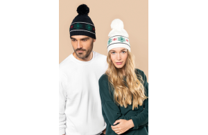 Bonnet ski personnalisé à pompon et motif fantaisie