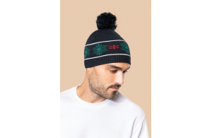 Bonnet ski personnalisé à pompon et motif fantaisie