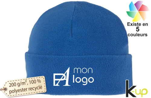 Bonnet recyclé micropolaire avec revers publicitaire personnalisé 