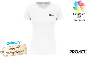 T-shirt finisher ProAct blanc à manches courtes pour femme