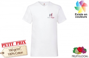 T-shirt col V fruit of the loom blanc homme publicitaire personnalisé 