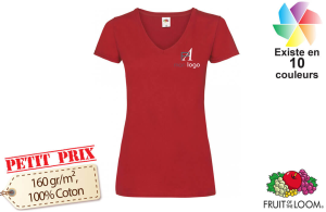 Tee shirt col V fruit of the loom femme publicitaire personnalisé 