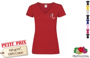 Tee shirt col V fruit of the loom pour femme