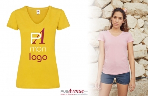 Tee shirt col V fruit of the loom pour femme