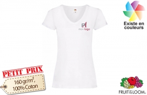 T-shirt col V blanc fruit of the loom femme publicitaire personnalisé 