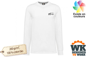 T-shirt de travail blanc manches longue coton bio personnalisable 