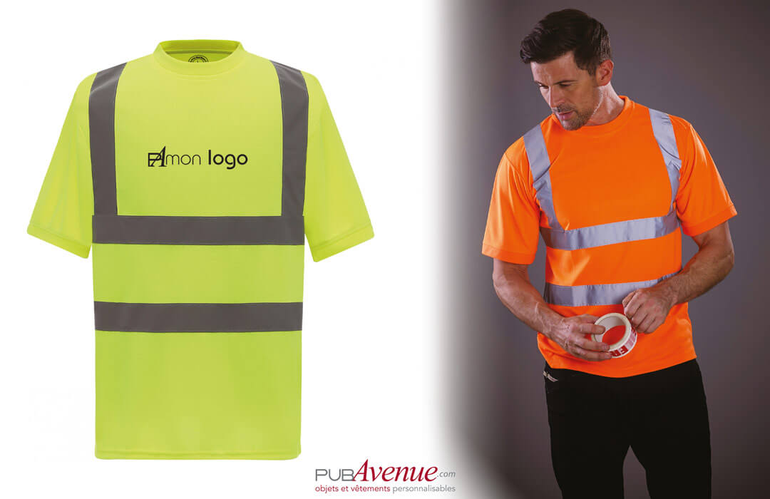 T-shirt bandes fluo personnalisable - T-shirt haute visibilité - Bemyself