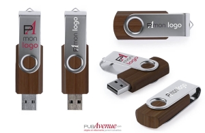 Clé USB personnalisée twister en bois et clip alu