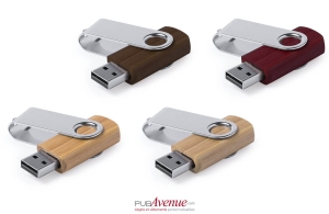 Clé USB personnalisée twister en bois et clip alu