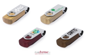 Clé USB personnalisée twister en bois et clip alu