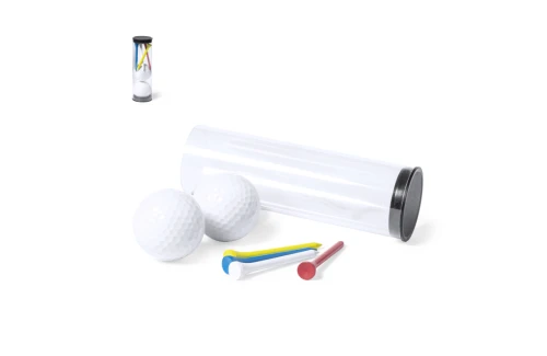 Set de 2 balles de Golf publicitaire personnalisé Caddie avec 4 tees en bois 