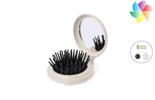 Brosse à cheveux pliable publicitaire personnalisée Flege en fibre de blé avec miroir intégré 