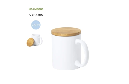 Mug personnalisé Yotel de 370 ml avec couvercle en bambou